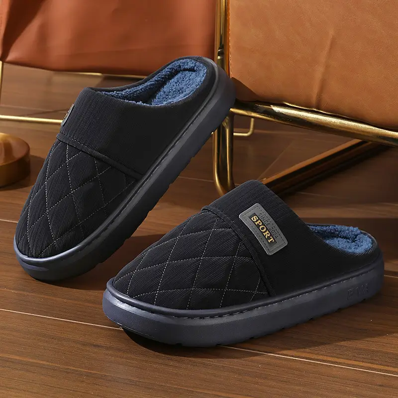 New in stock PU Cotton Slippers Men's plus size Home Indoor Thickened Warm Non-slip Casual All-match Slippers for Men — feature 22
