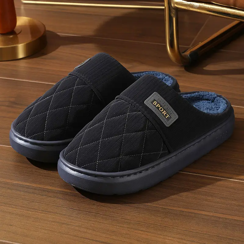 New in stock PU Cotton Slippers Men's plus size Home Indoor Thickened Warm Non-slip Casual All-match Slippers for Men — feature 23