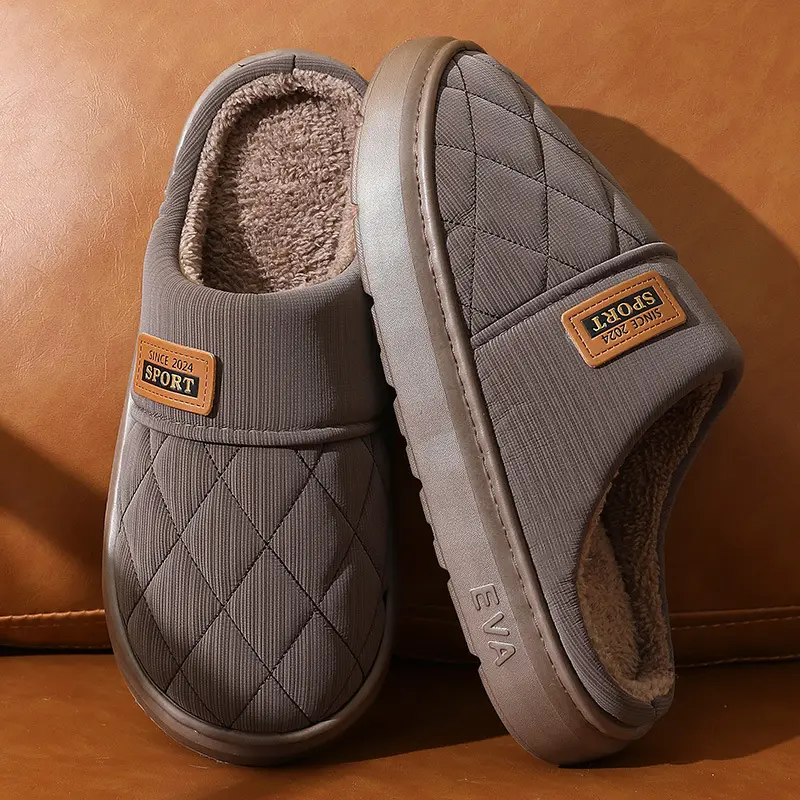 New in stock PU Cotton Slippers Men's plus size Home Indoor Thickened Warm Non-slip Casual All-match Slippers for Men — feature 24