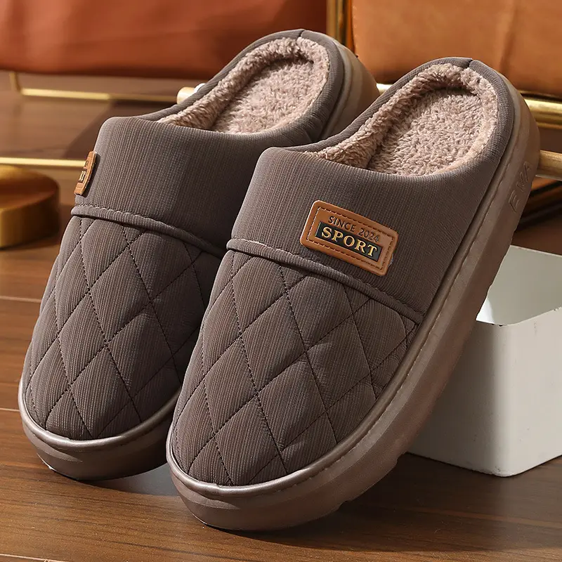 New in stock PU Cotton Slippers Men's plus size Home Indoor Thickened Warm Non-slip Casual All-match Slippers for Men — feature 25