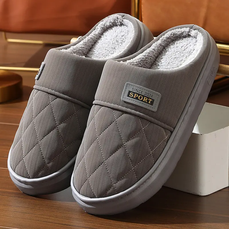 New in stock PU Cotton Slippers Men's plus size Home Indoor Thickened Warm Non-slip Casual All-match Slippers for Men — feature 26