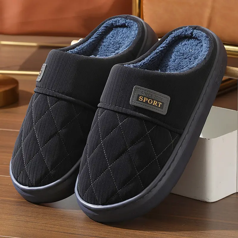 New in stock PU Cotton Slippers Men's plus size Home Indoor Thickened Warm Non-slip Casual All-match Slippers for Men — feature 27