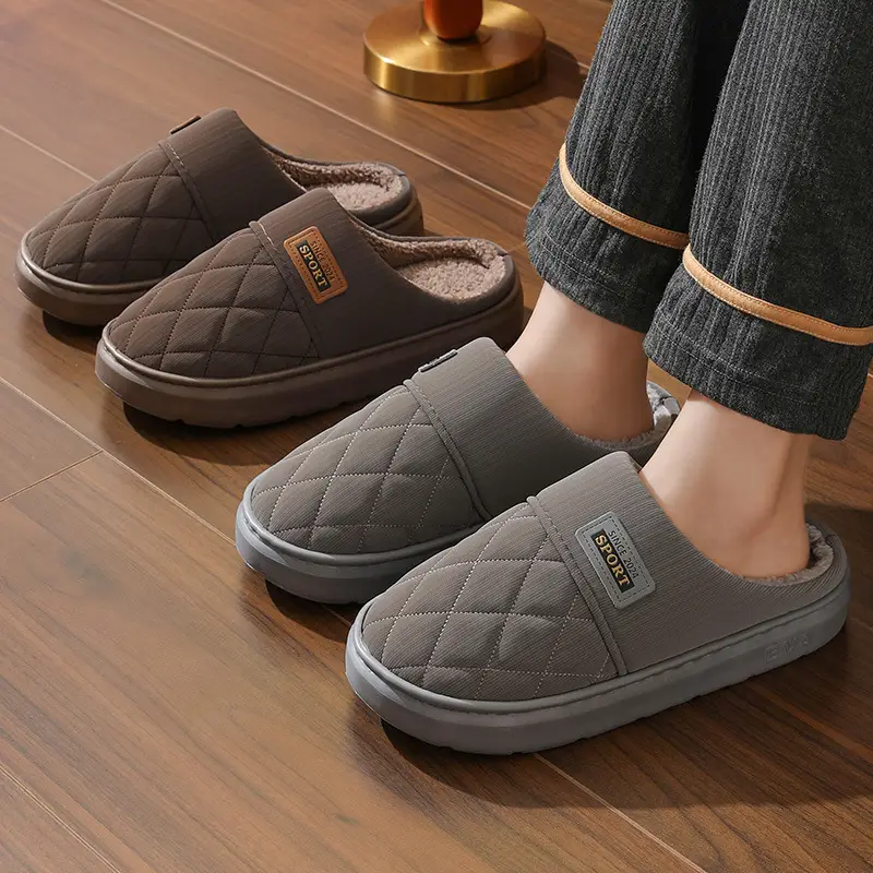 New in stock PU Cotton Slippers Men's plus size Home Indoor Thickened Warm Non-slip Casual All-match Slippers for Men — feature 4