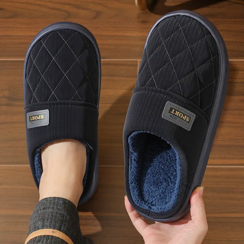 New in stock PU Cotton Slippers Men's plus size Home Indoor Thickened Warm Non-slip Casual All-match Slippers for Men — feature 9