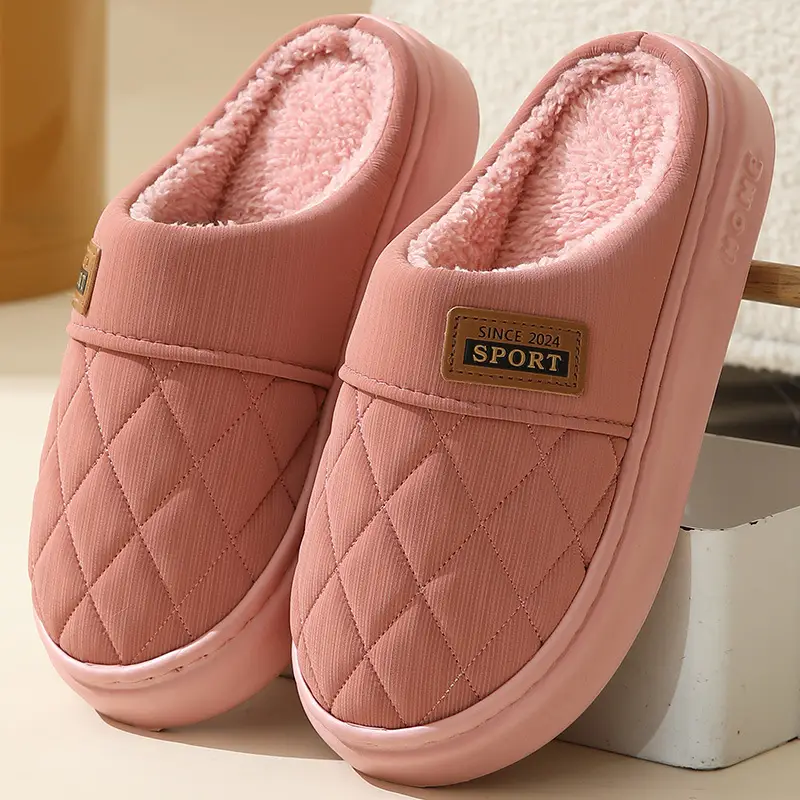 New in stock PU Cotton Slippers Men's plus size Home Indoor Thickened Warm Non-slip Casual All-match Slippers for Men