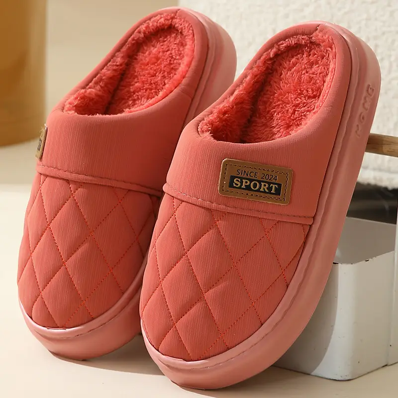 New in stock PU Cotton Slippers Men's plus size Home Indoor Thickened Warm Non-slip Casual All-match Slippers for Men