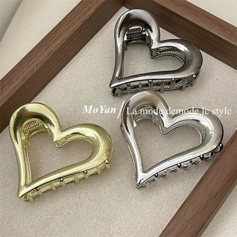 Heart-shaped Metal Hair Clips Silver Gold Women's Back Clip