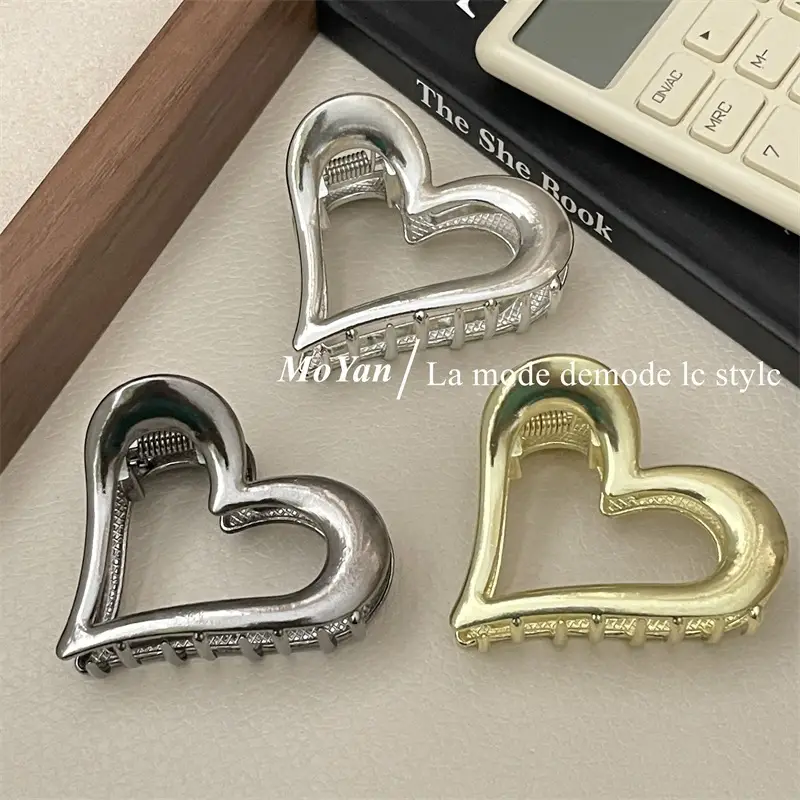 Heart-shaped Metal Hair Clips Silver Gold Women's Back Clip