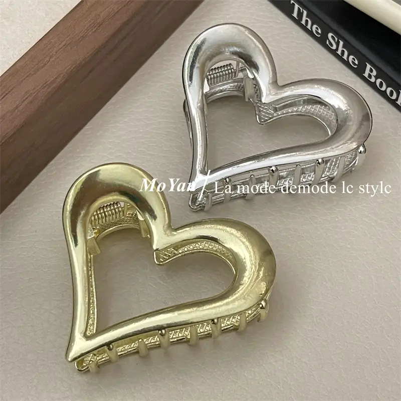 Heart-shaped Metal Hair Clips Silver Gold Women's Back Clip