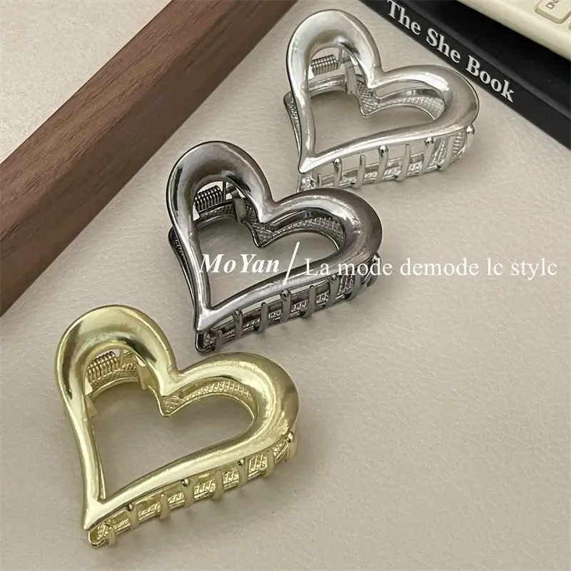 Heart-shaped Metal Hair Clips Silver Gold Women's Back Clip