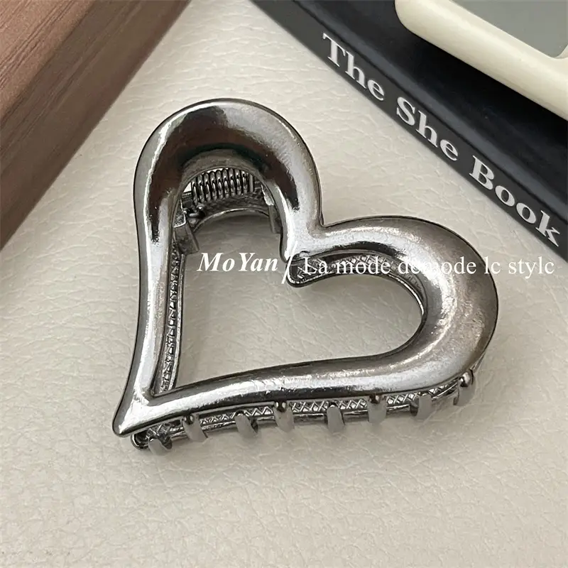 Heart-shaped Metal Hair Clips Silver Gold Women's Back Clip