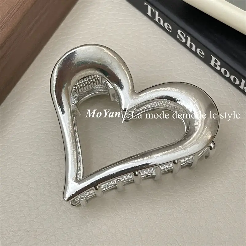 Heart-shaped Metal Hair Clips Silver Gold Women's Back Clip