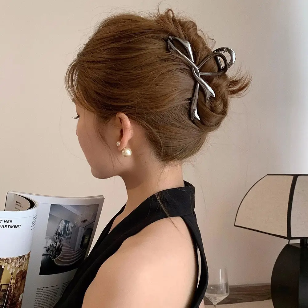 Gold Irregular Bow Hairpin for Women Summer Back Head Updo