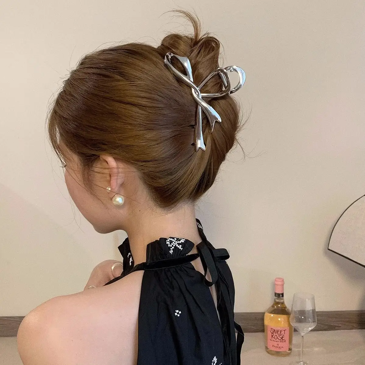 Gold Irregular Bow Hairpin for Women Summer Back Head Updo