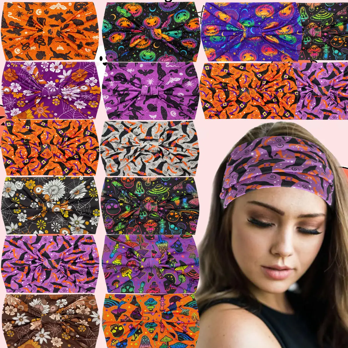 Women's Printed Bow Headband with Wide Elastic Band - Image 161
