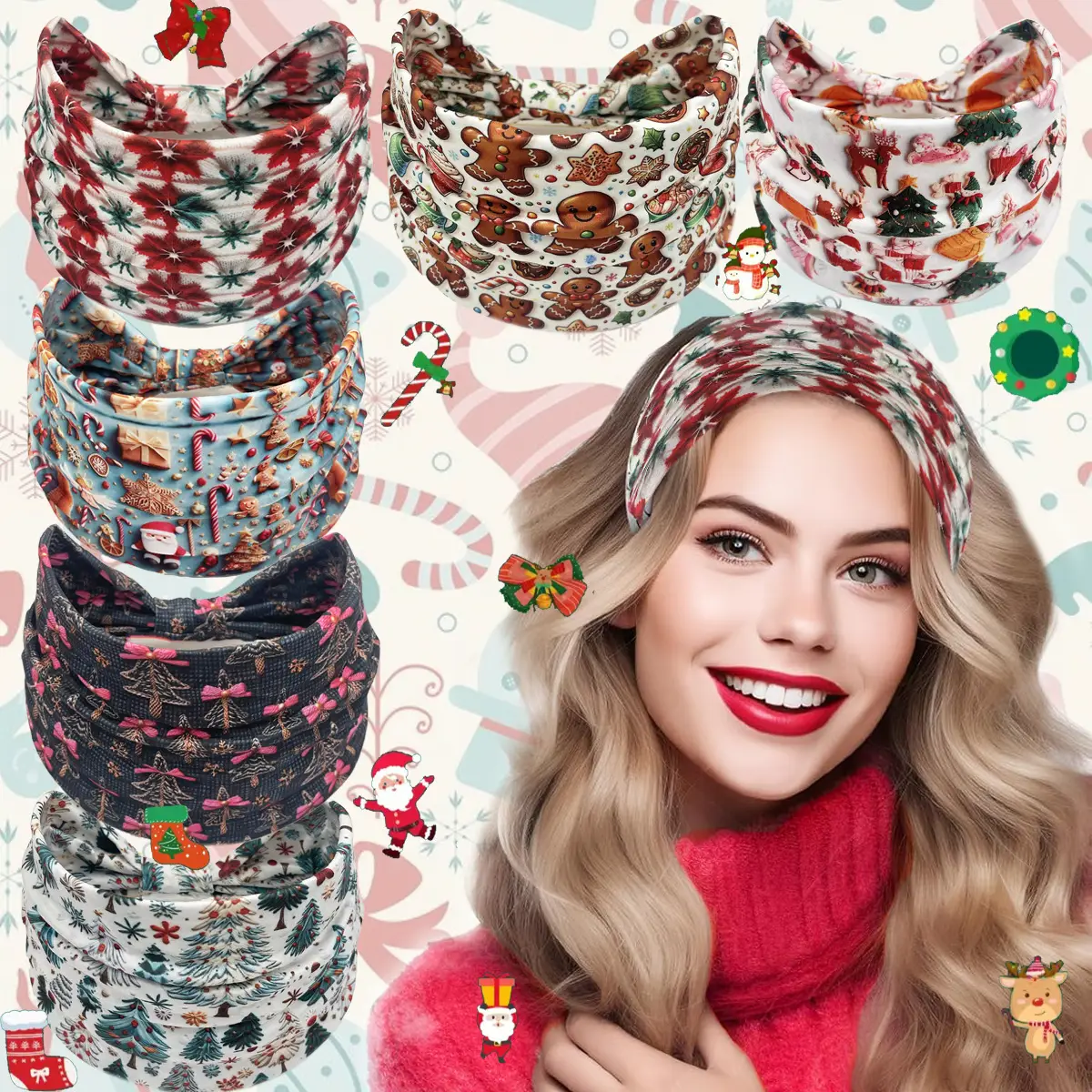 Women's Printed Bow Headband with Wide Elastic Band - Image 162