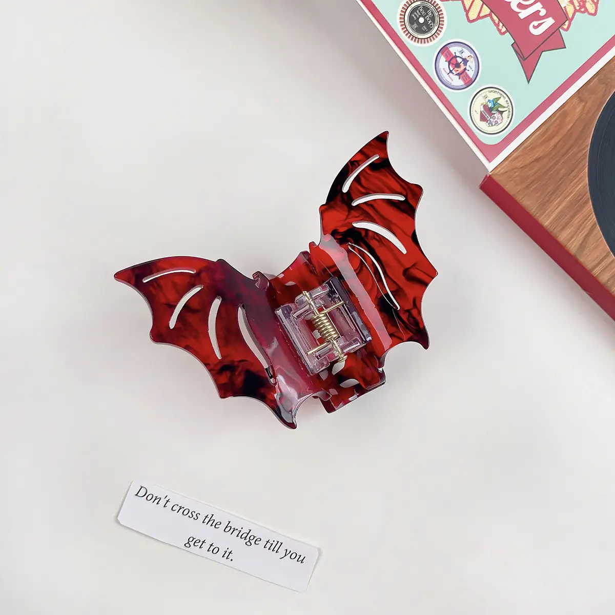 Halloween Bat Hair Clip Red Gothic Style - Image 3