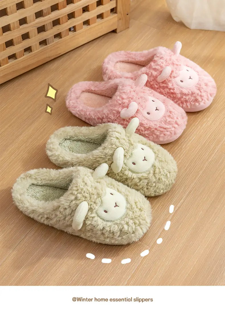 Pink Fleece Lined Couple Slippers for Women Winter — feature 14