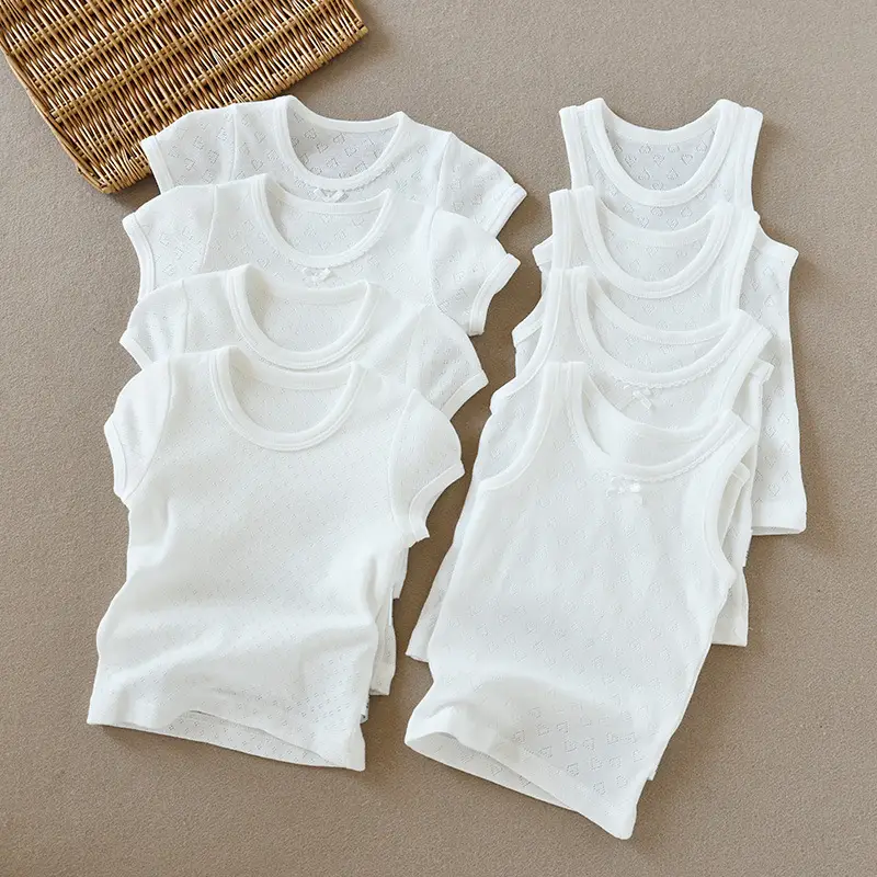 Two-Piece Cotton T-Shirt Vest Set White Summer Wear