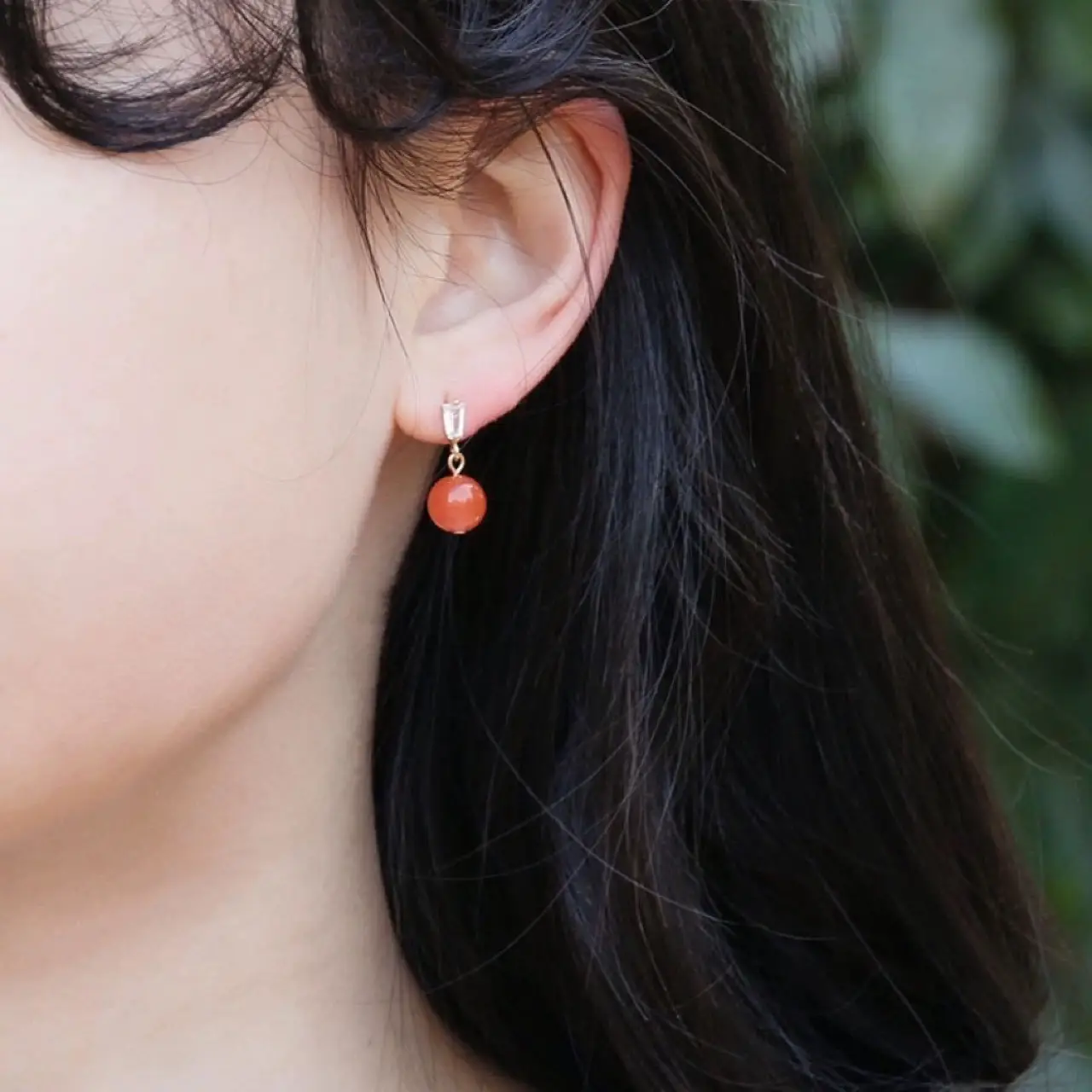 Natural South Red Agate Earrings Festive Chalcedony Round Beads - Image 2