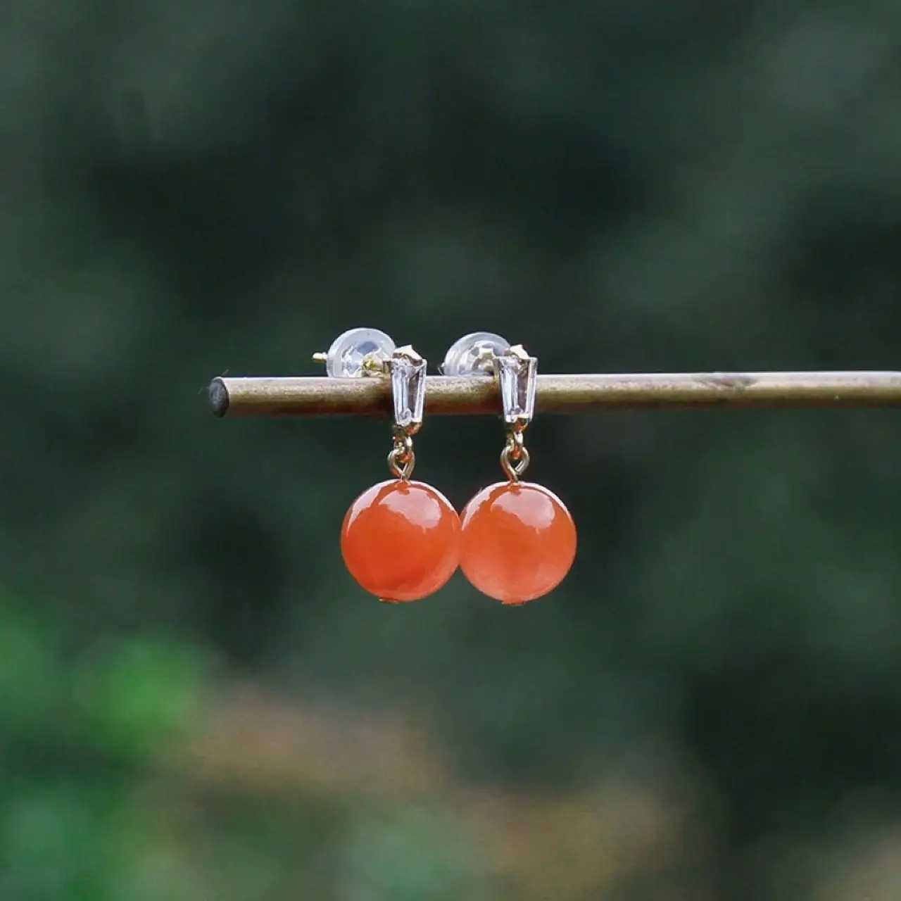 Natural South Red Agate Earrings Festive Chalcedony Round Beads - Image 3