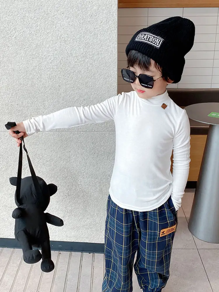 Kids White Long Sleeve Base Layer Shirt with Half Neck - Image 22