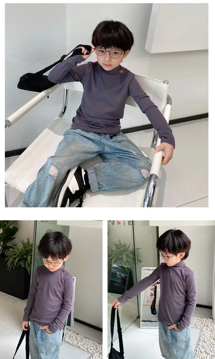 Kids White Long Sleeve Base Layer Shirt with Half Neck — feature 19