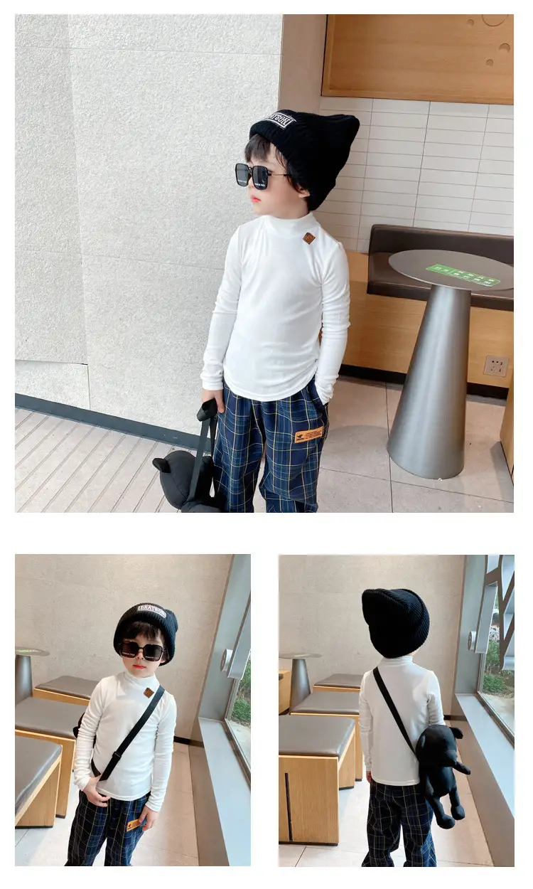 Kids White Long Sleeve Base Layer Shirt with Half Neck — feature 23