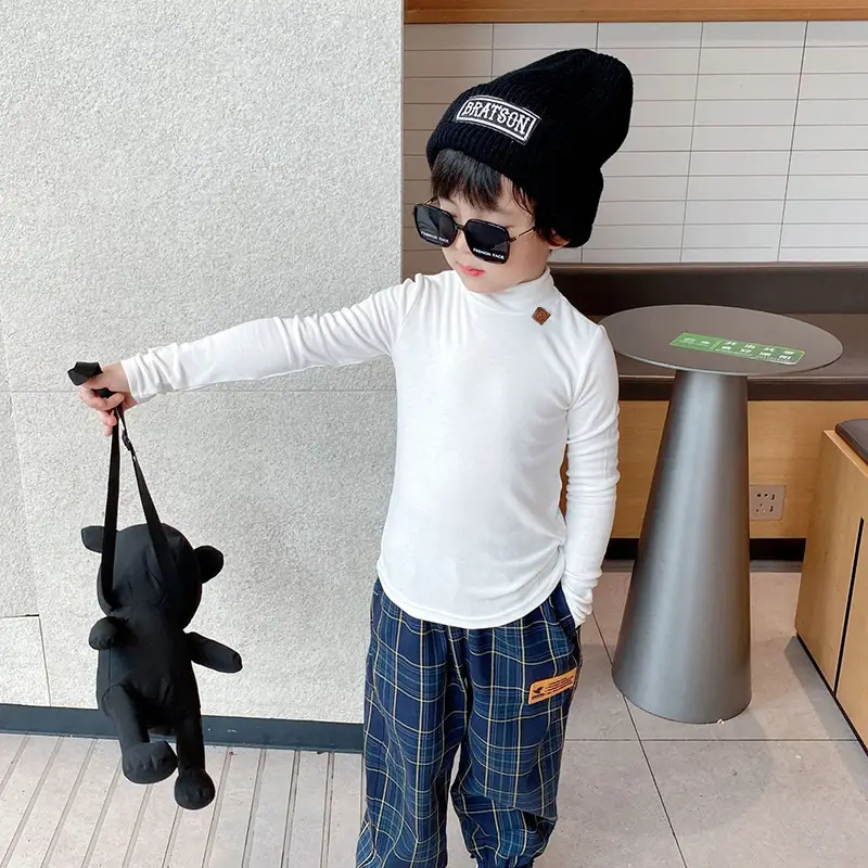 Kids White Long Sleeve Base Layer Shirt with Half Neck - Image 10