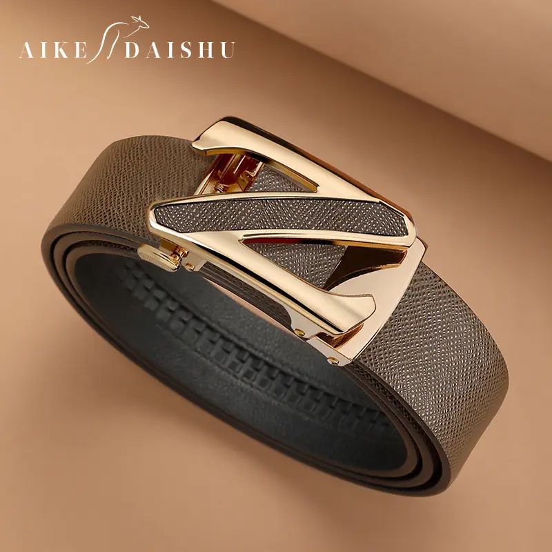Men's Genuine Leather Automatic Buckle Belt Black - Image 5