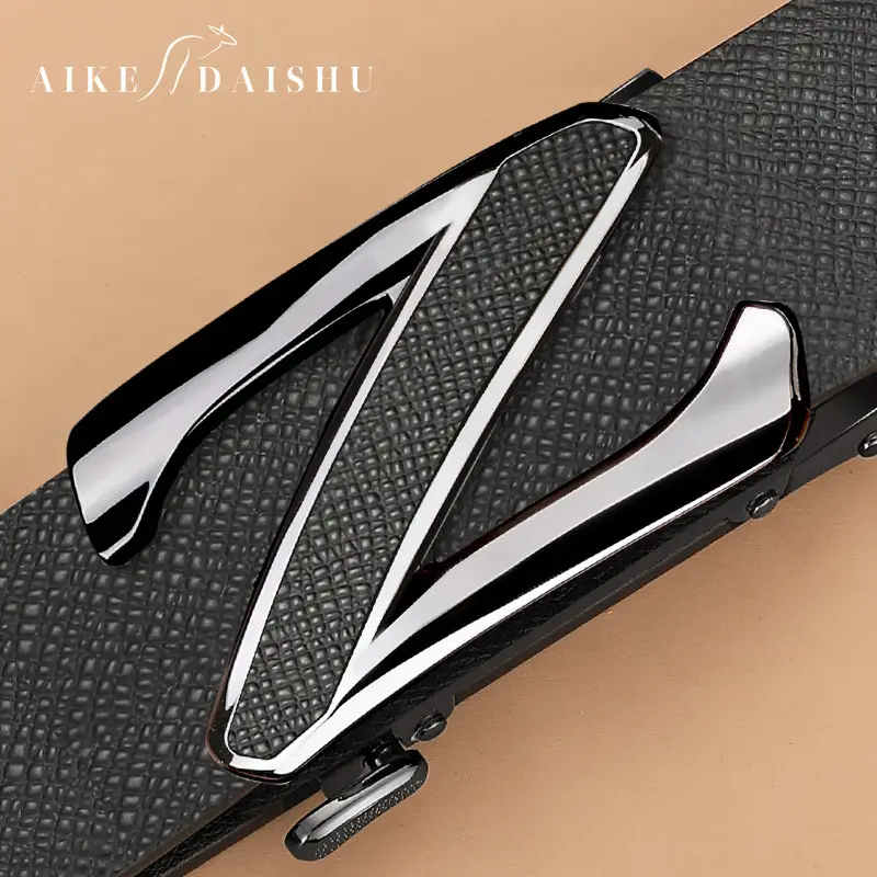 Men's Genuine Leather Automatic Buckle Belt Black - Image 6