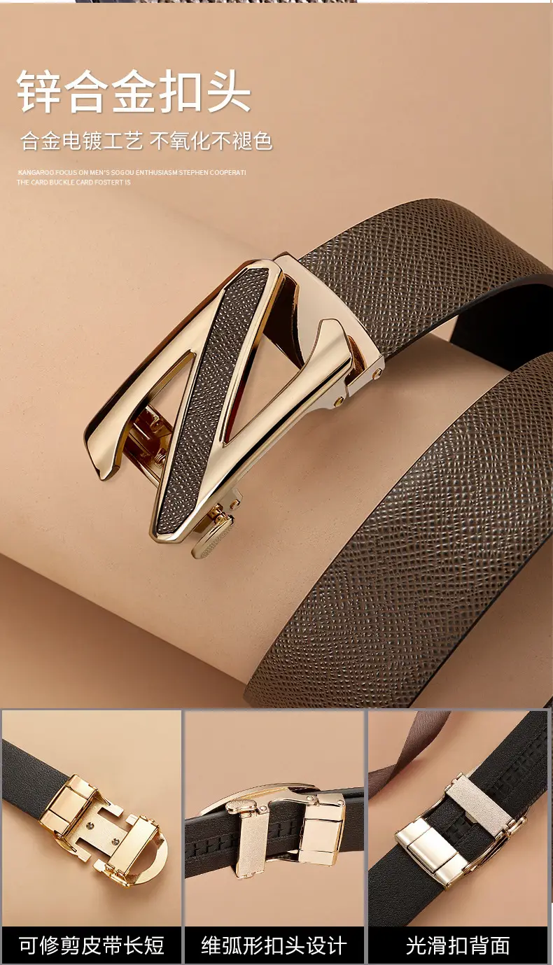 Men's Genuine Leather Automatic Buckle Belt Black — feature 10