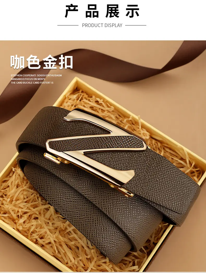 Men's Genuine Leather Automatic Buckle Belt Black — feature 14