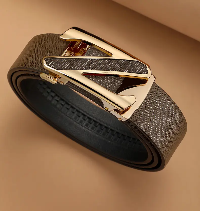 Men's Genuine Leather Automatic Buckle Belt Black — feature 15
