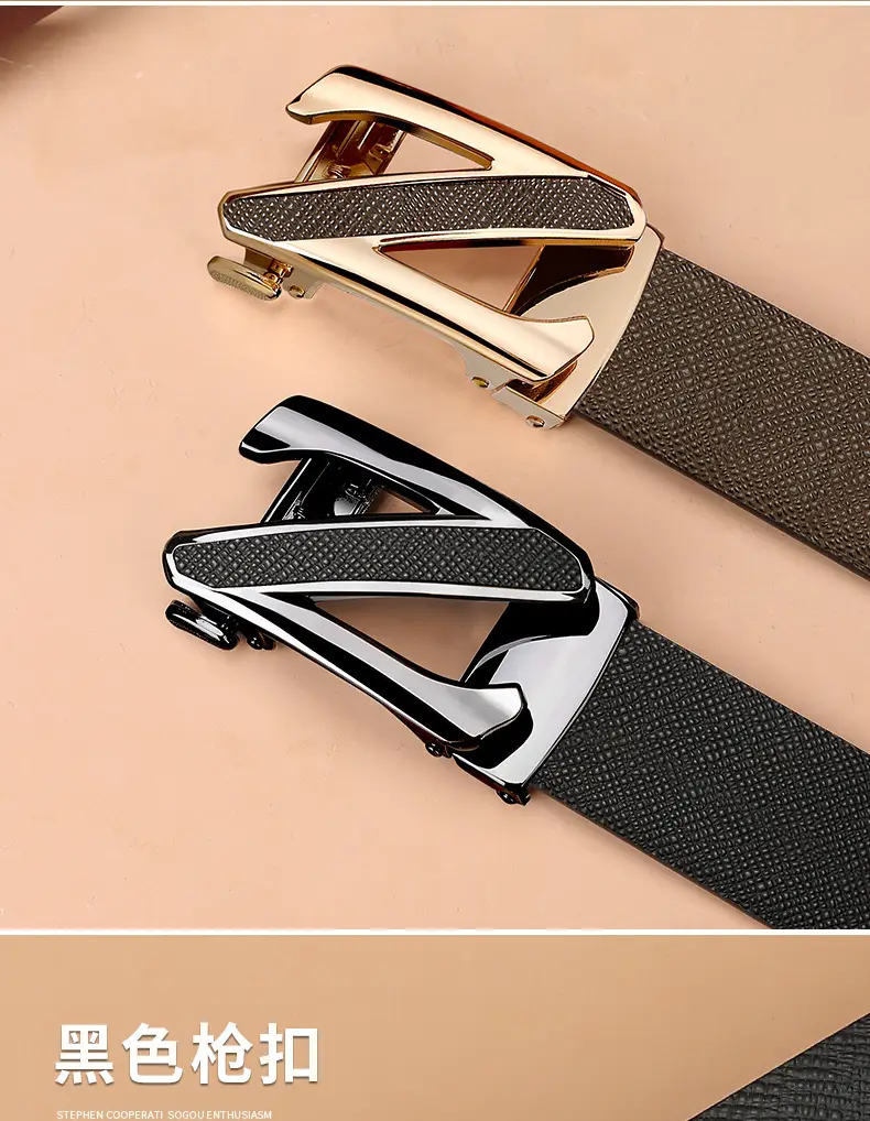 Men's Genuine Leather Automatic Buckle Belt Black — feature 16