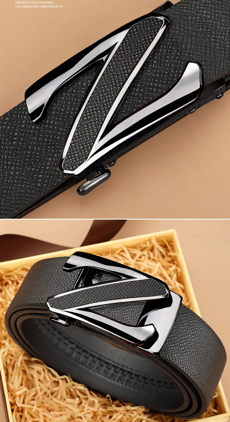 Men's Genuine Leather Automatic Buckle Belt Black — feature 17