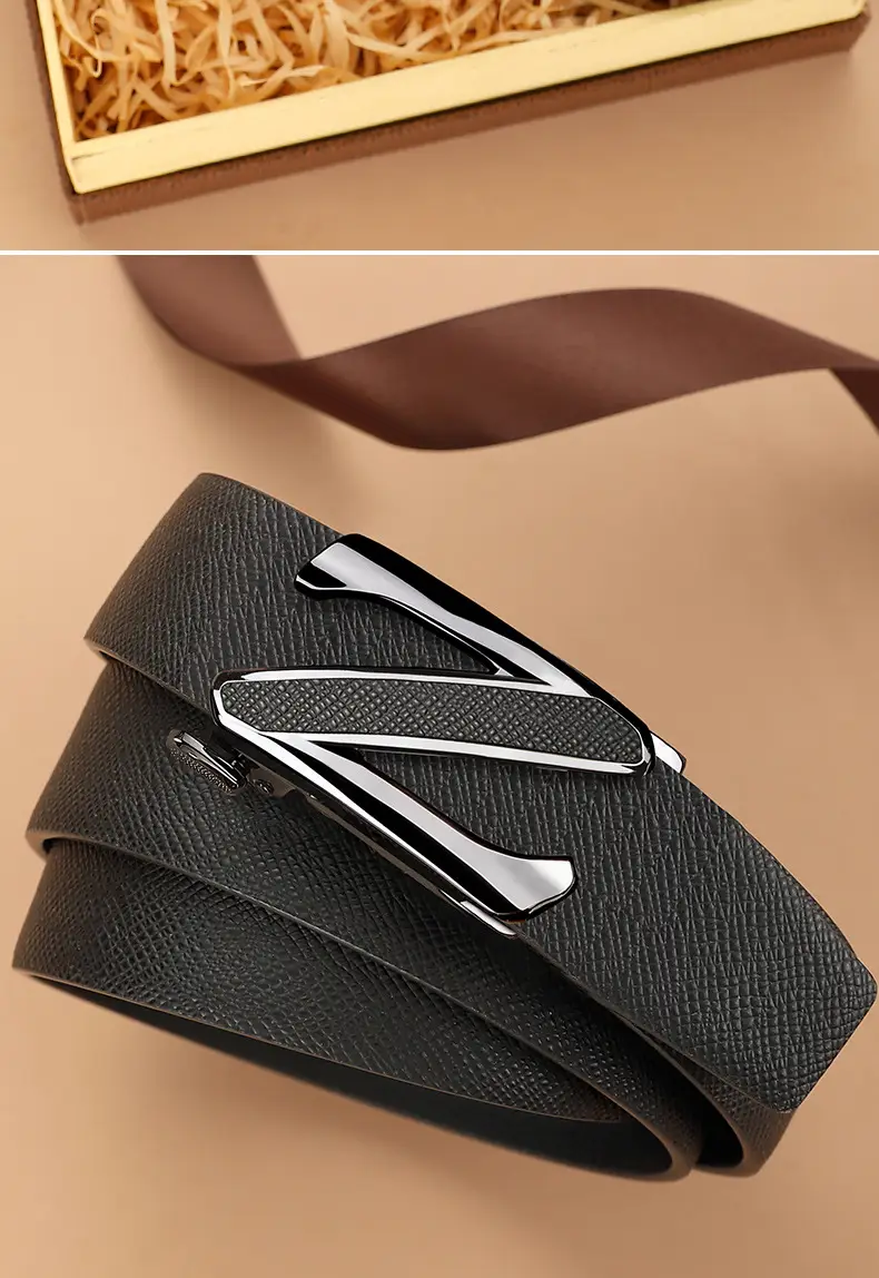 Men's Genuine Leather Automatic Buckle Belt Black — feature 18