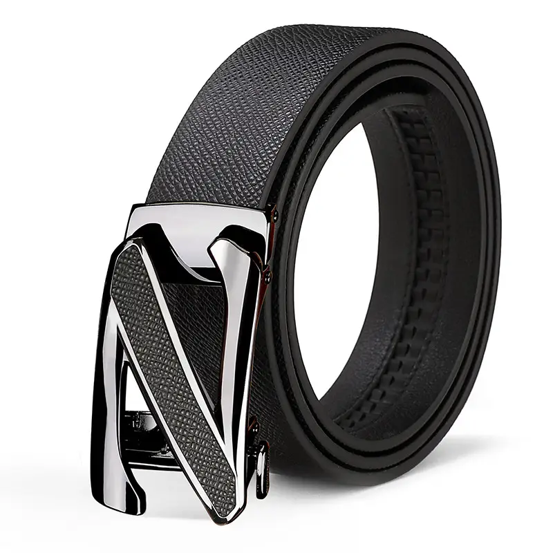 Men's Genuine Leather Automatic Buckle Belt Black - Image 2