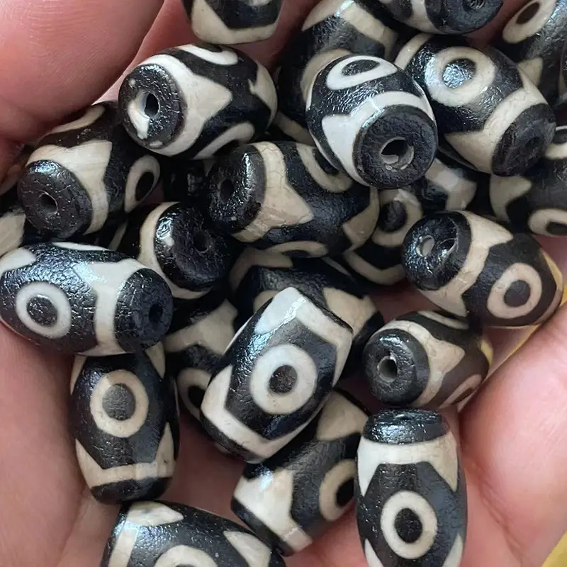 Wholesale Natural Agate 15x22mm Oil Antique Beads Black White Three-eyed Dzi - Image 2