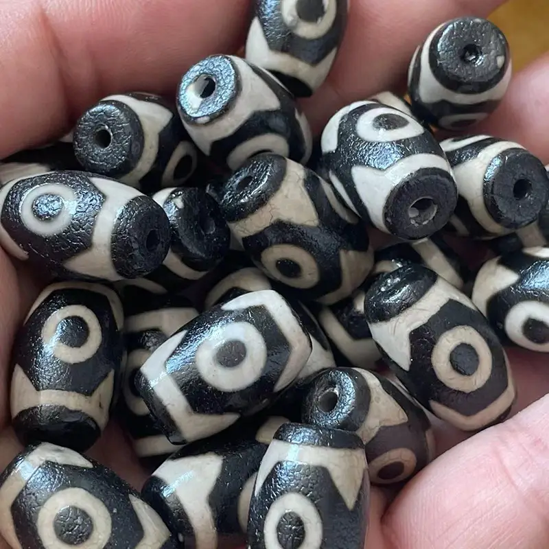 Wholesale Natural Agate 15x22mm Oil Antique Beads Black White Three-eyed Dzi - Image 4