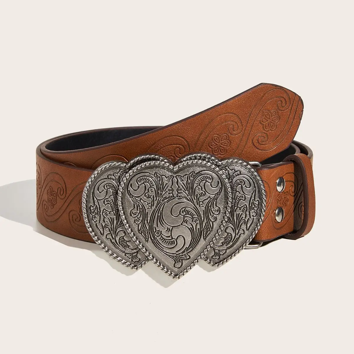 Brown Heart Buckle Belt for Women Men