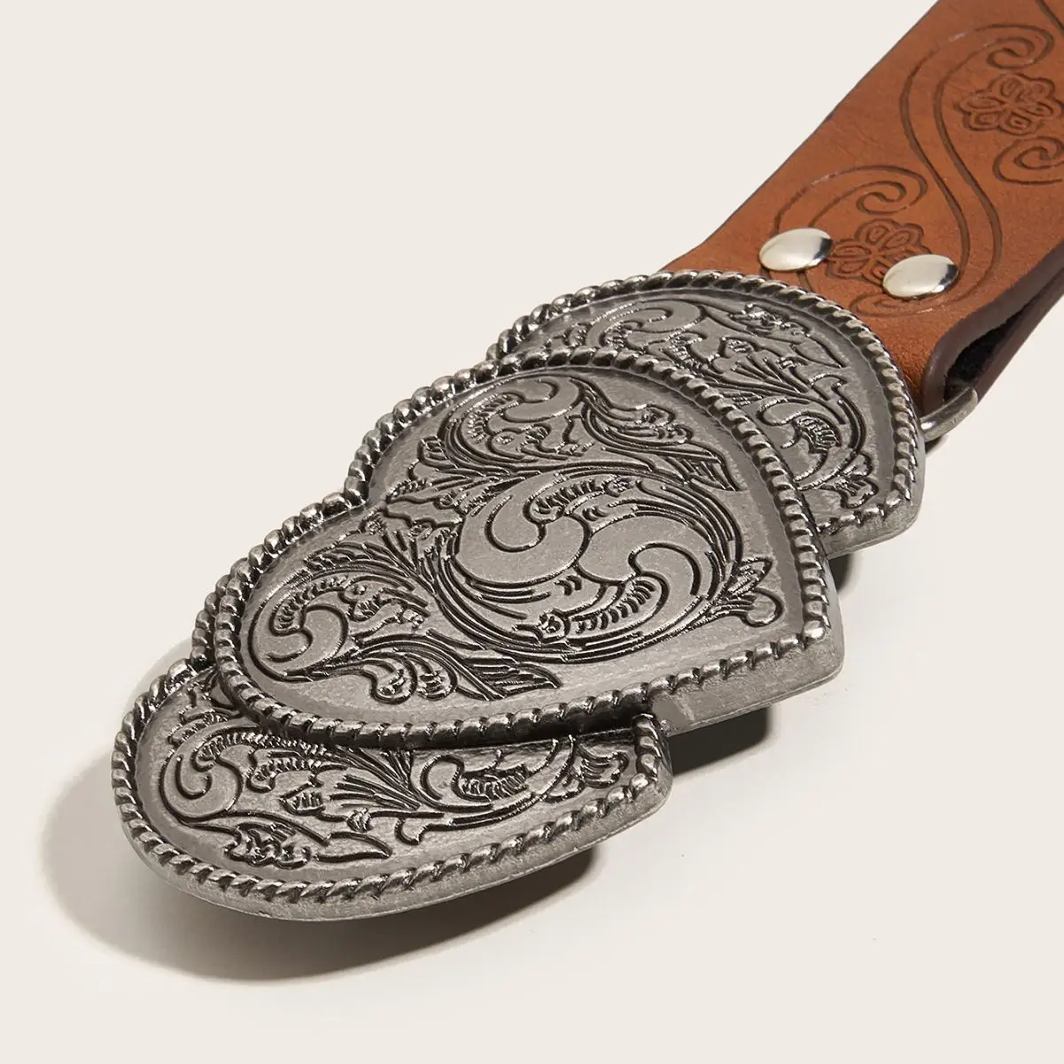 Brown Heart Buckle Belt for Women Men - Image 4
