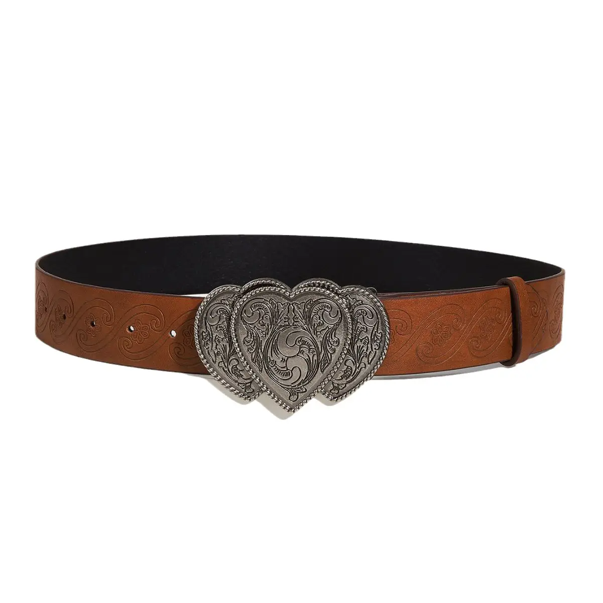 Brown Heart Buckle Belt for Women Men - Image 5