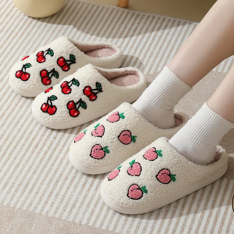 New comfortable home fruit series winter cross-border cotton slippers men and women couple's thick bottom indoor warm cotton slippers
