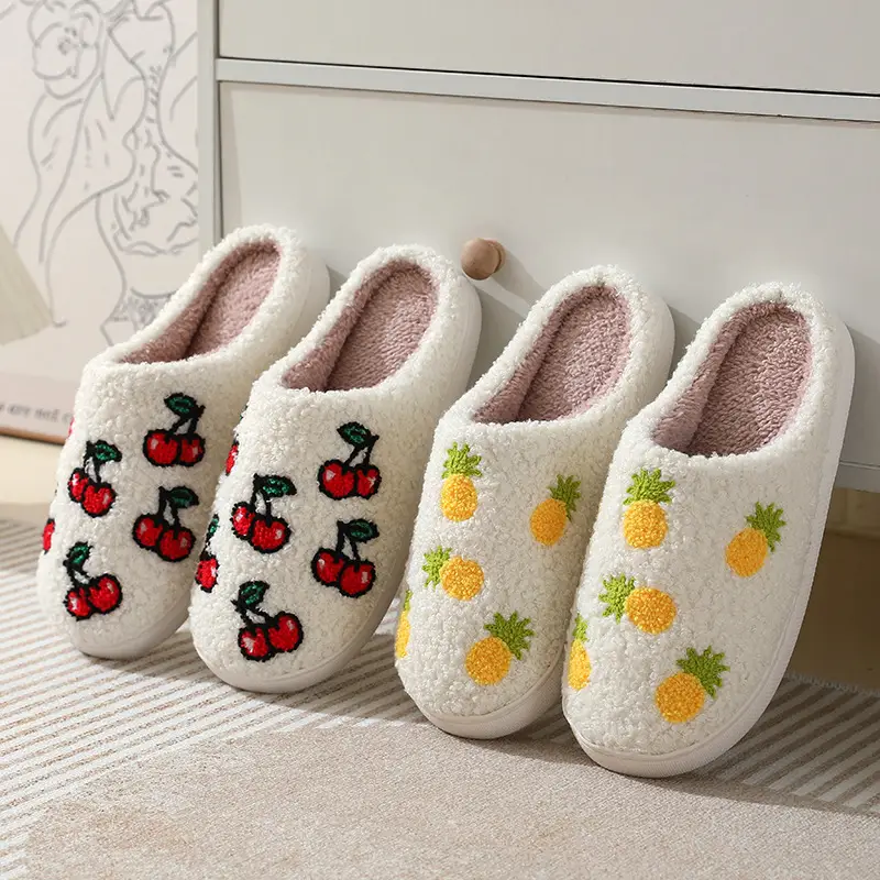 New comfortable home fruit series winter cross-border cotton slippers men and women couple's thick bottom indoor warm cotton slippers