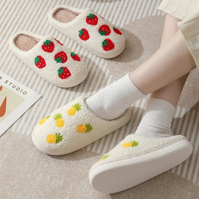 New comfortable home fruit series winter cross-border cotton slippers men and women couple's thick bottom indoor warm cotton slippers