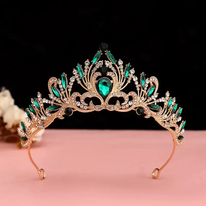 Luxury Crystal Korean Bridal Crown Baroque Gold - Image 8