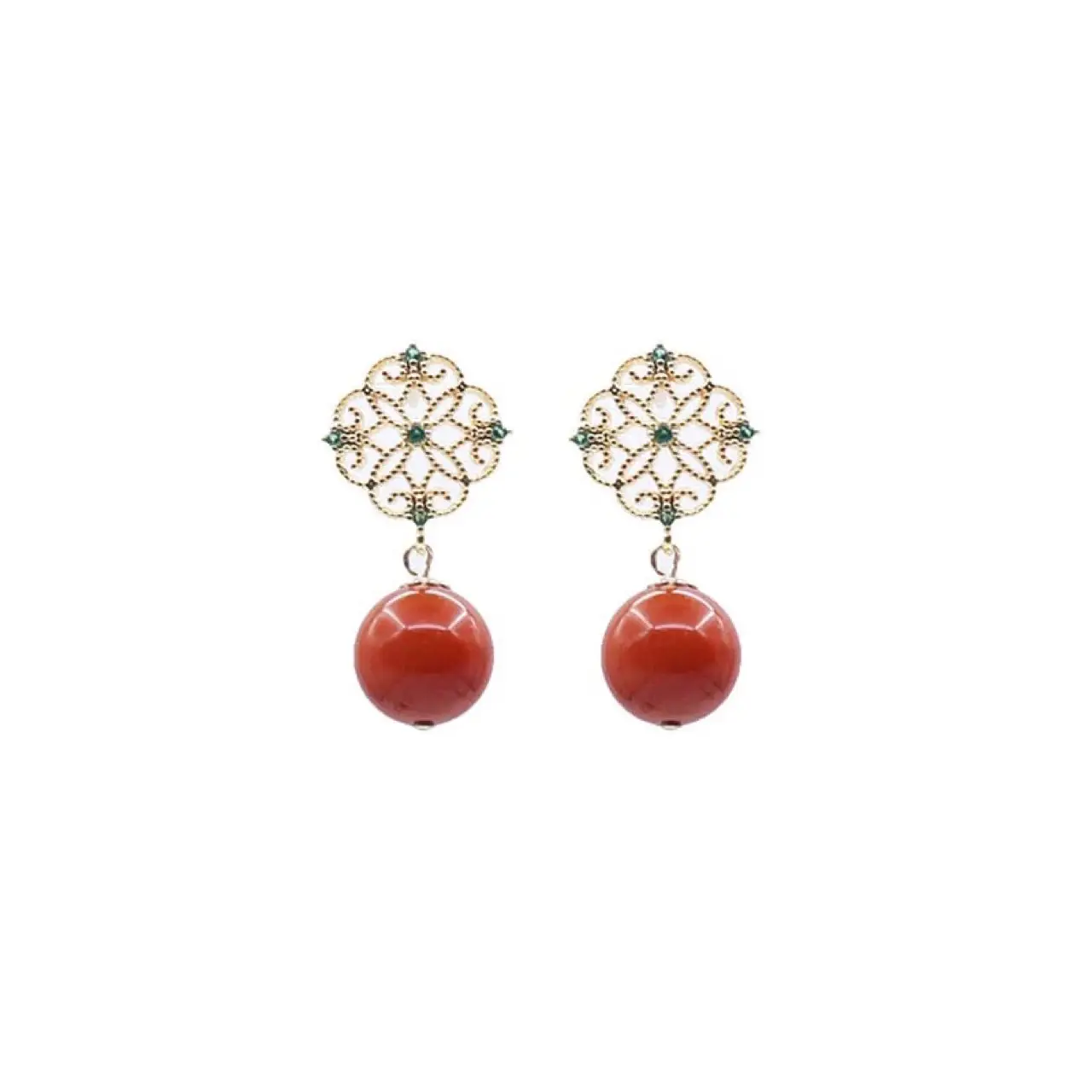 Natural South Red Agate Chinese Vintage Earrings - Image 4