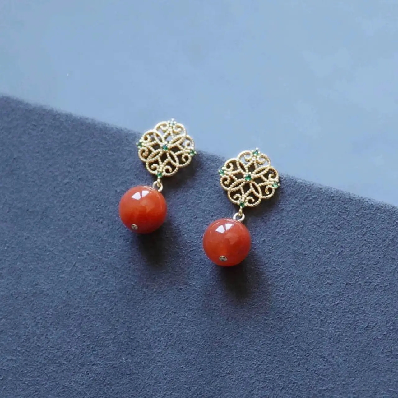 Natural South Red Agate Chinese Vintage Earrings - Image 5