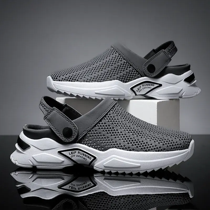 Men's Grey Mesh Closed-Toe Sandals Summer